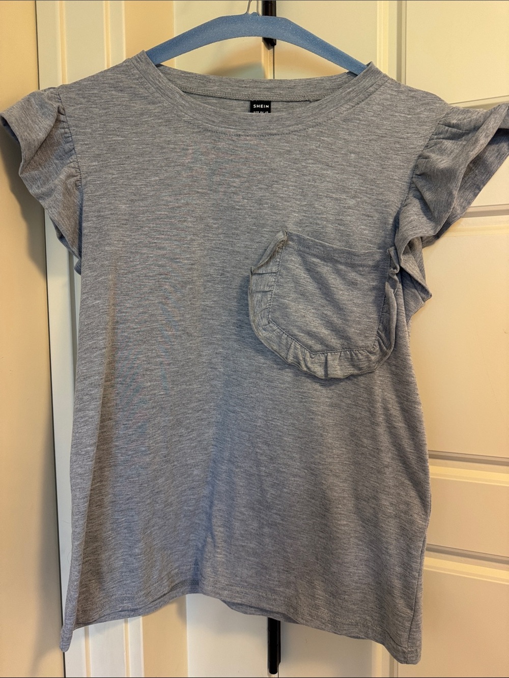 SHEIN‎ Heather Gray Ruffle Sleeve Pocket Tee